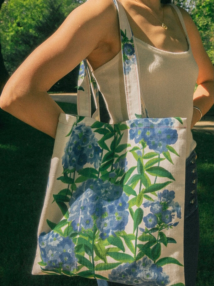 Tote Bag Motif Fleurs Bleues