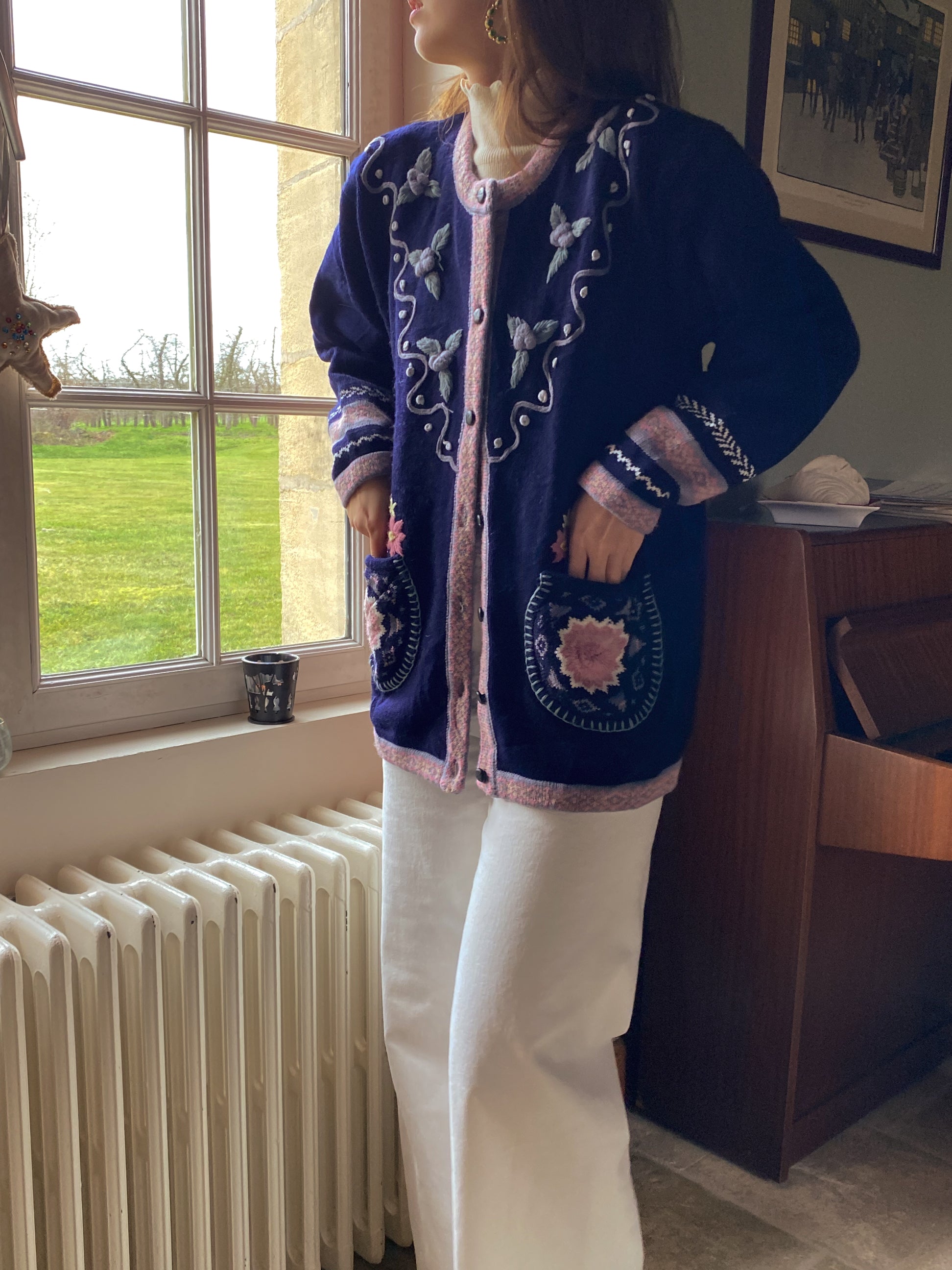 Vintage navy long cardigan
