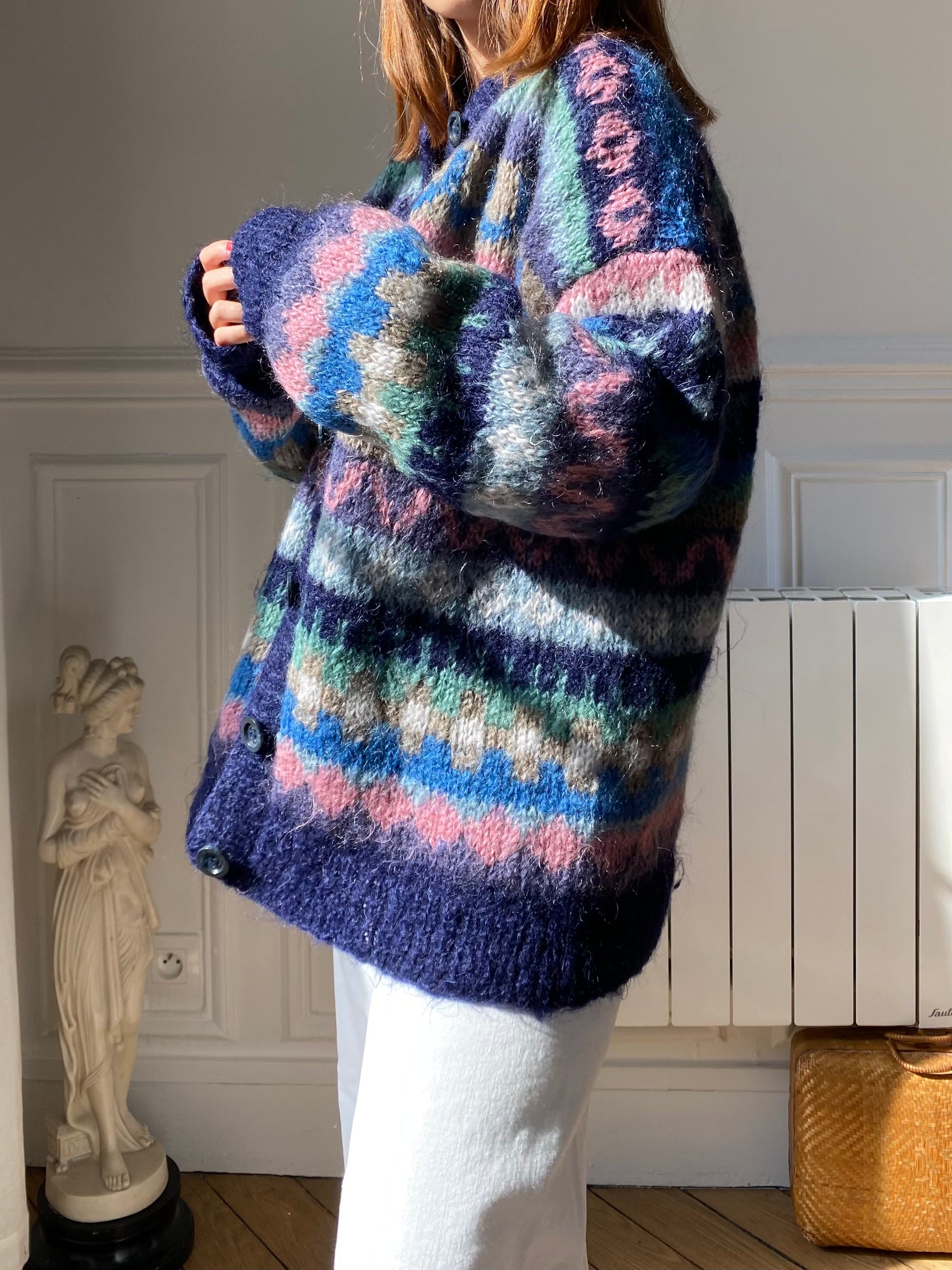 Vintage cardigan mohair bleu
