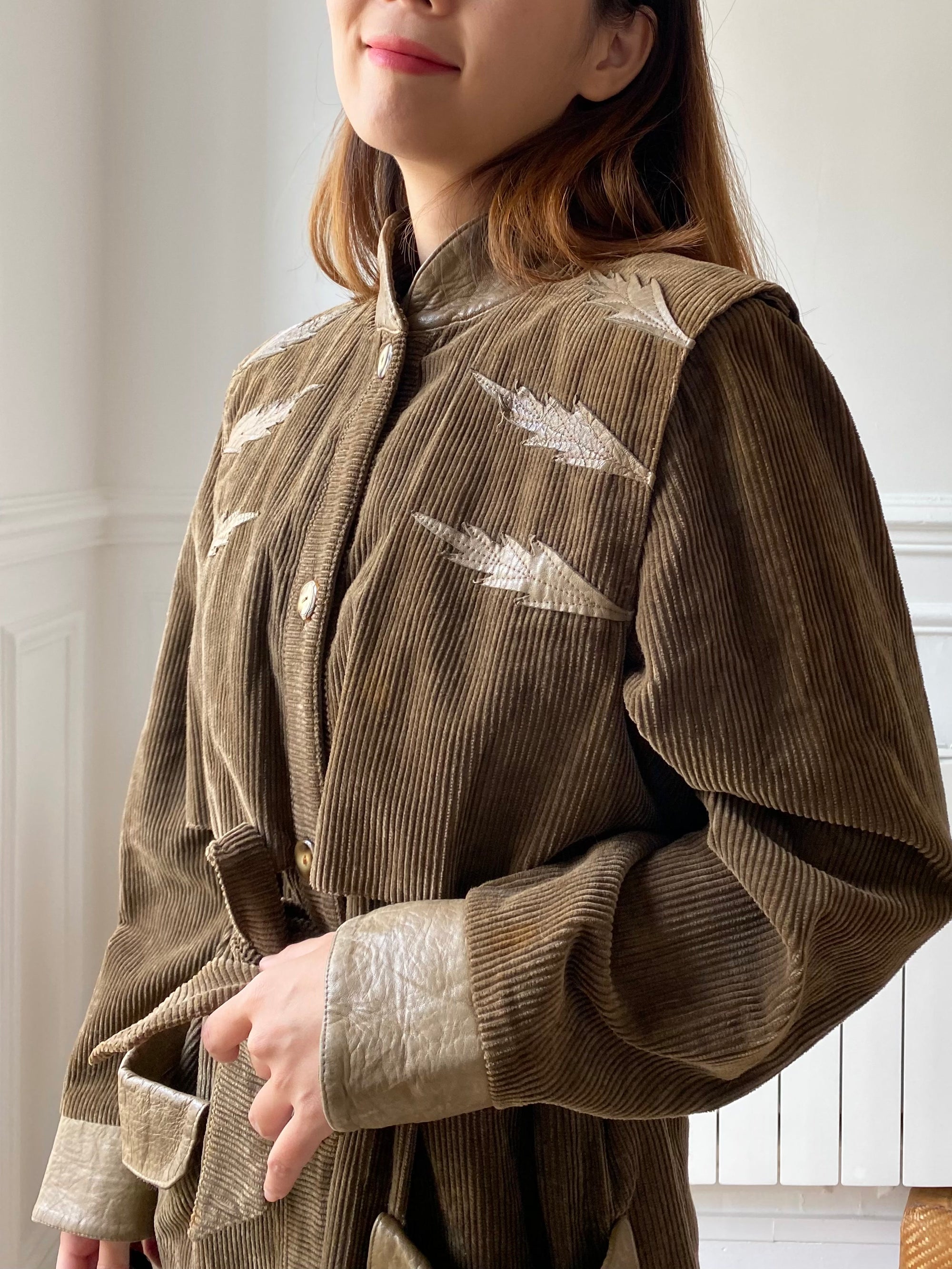 Veste corduroy cuir 70s