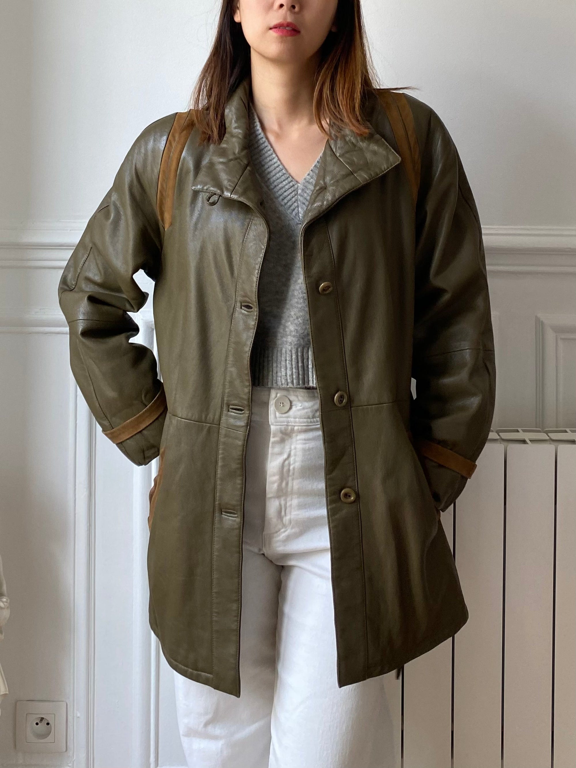 Manteau kaki cuir 80s