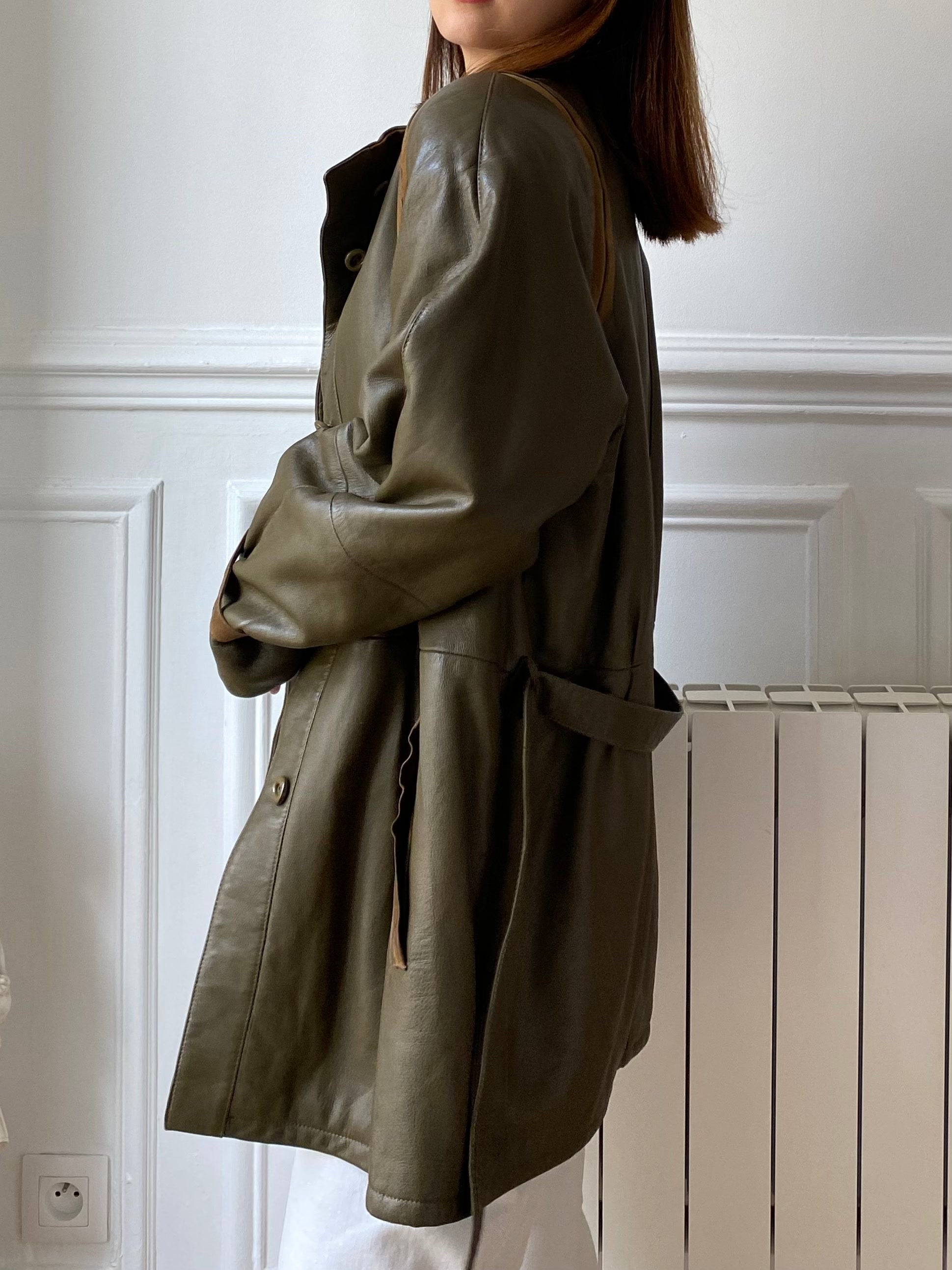 Manteau kaki cuir 80s
