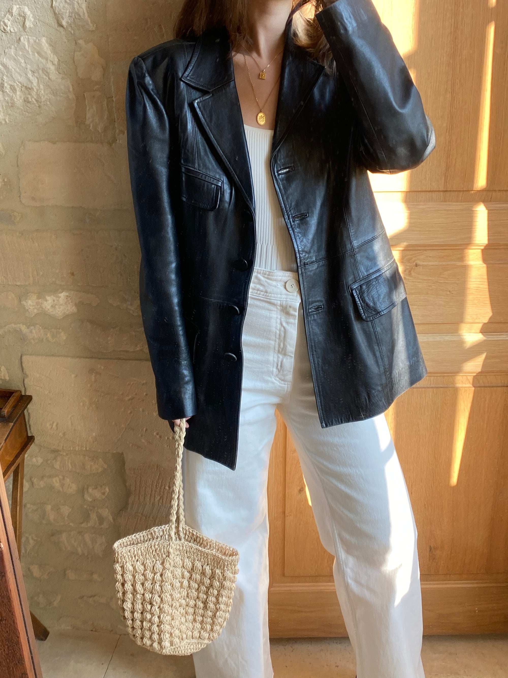 Vintage black leather blazer