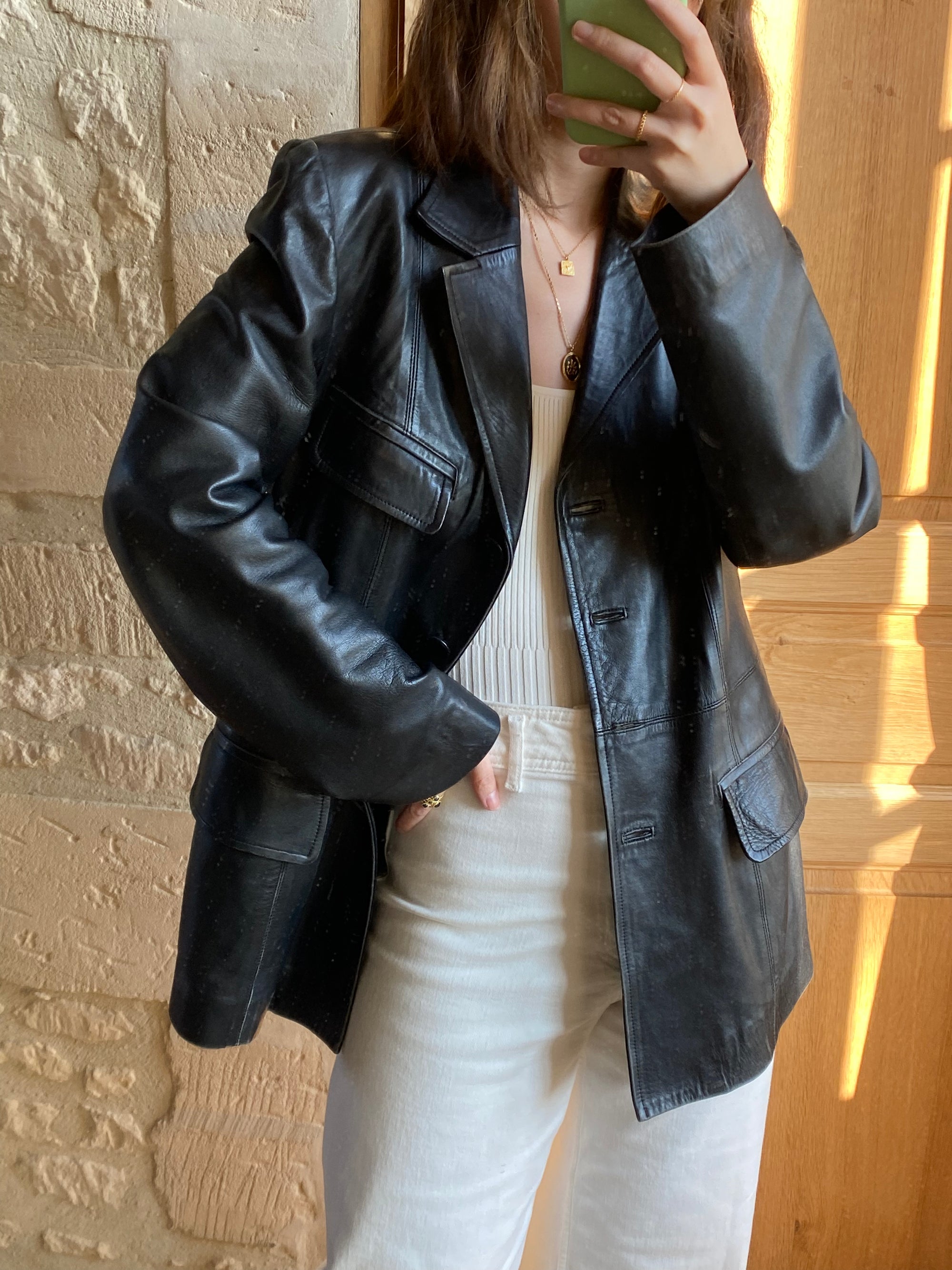 Vintage black leather blazer