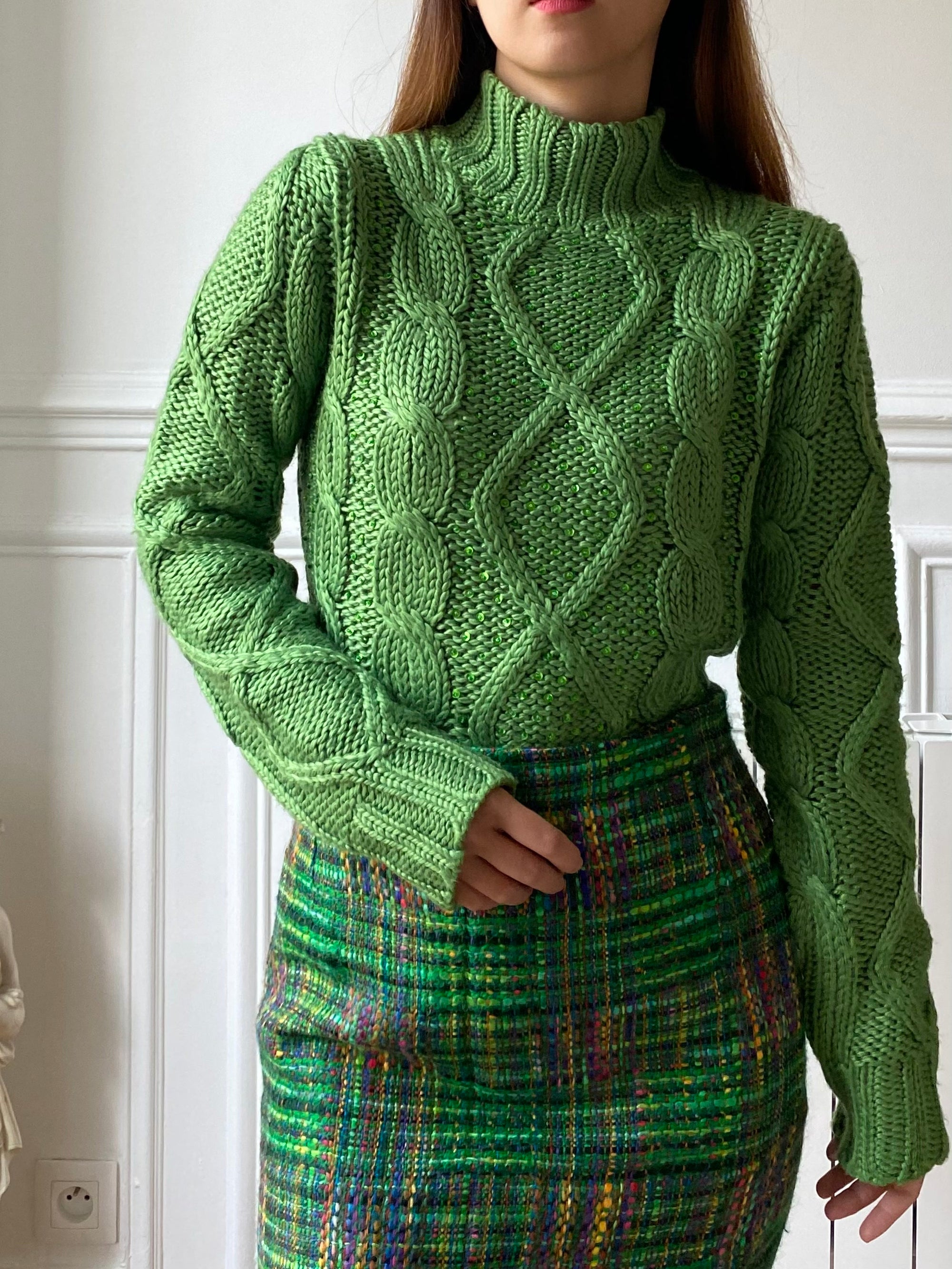 Pull vert laine