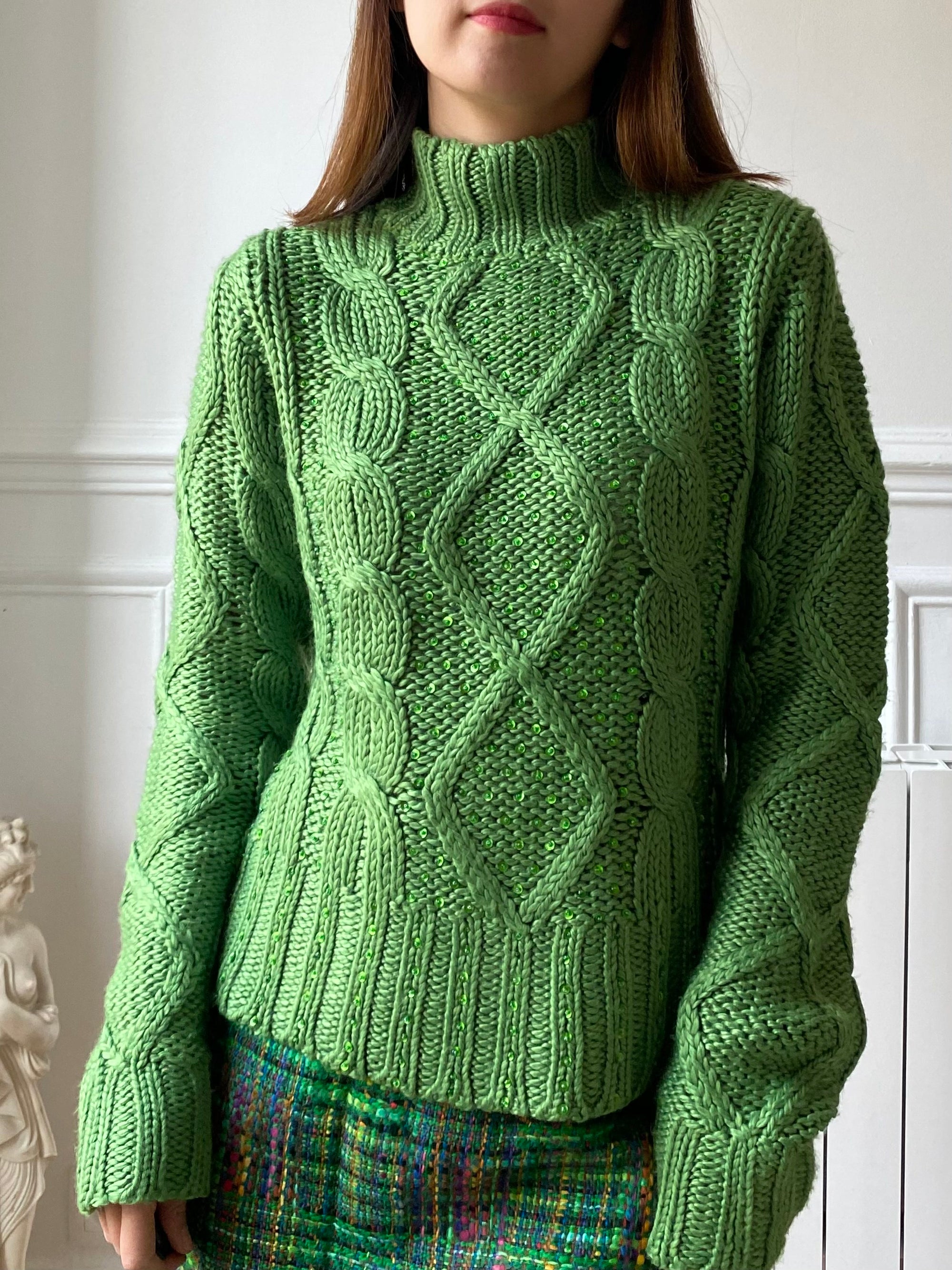 Pull vert laine