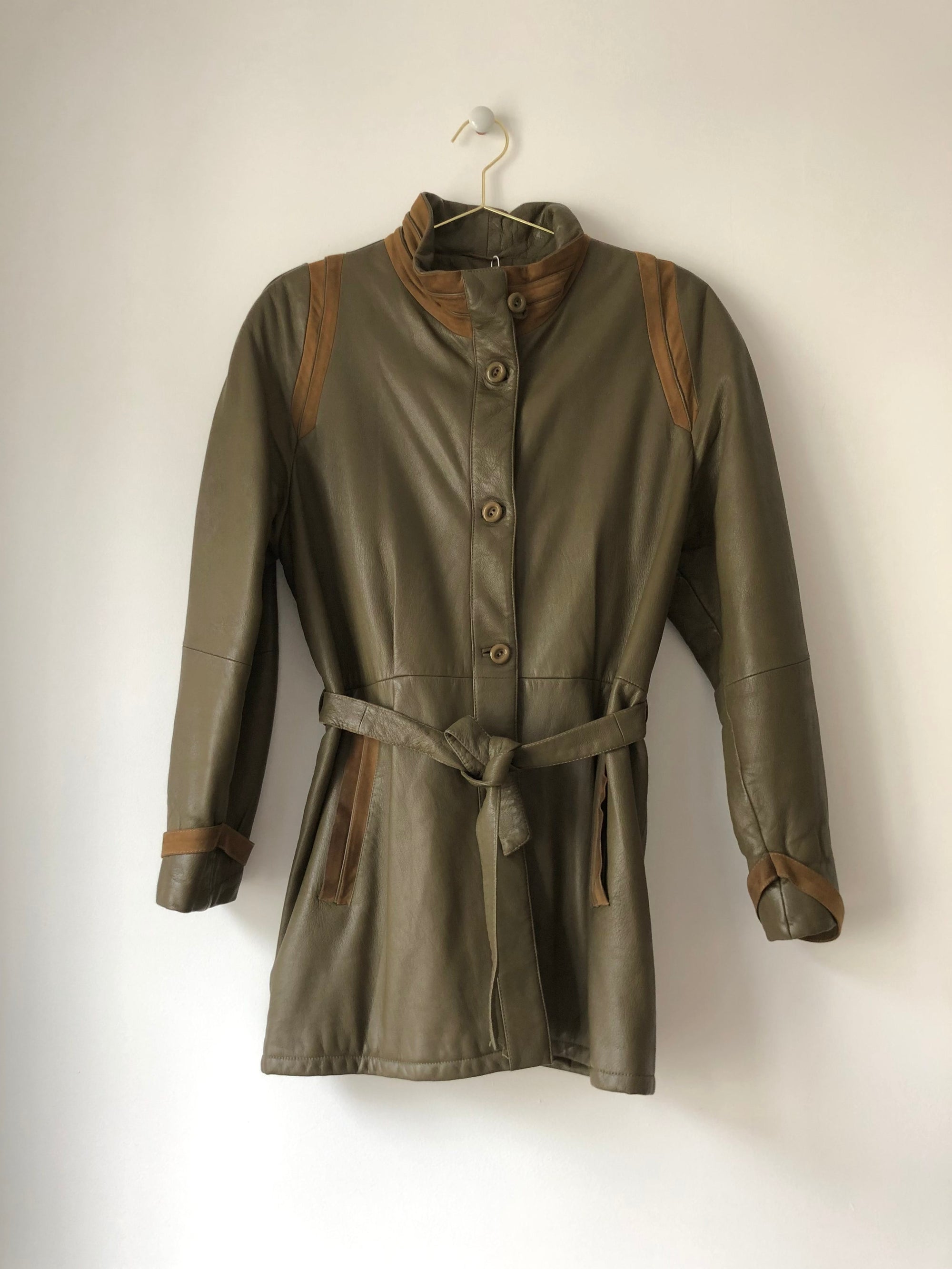 Manteau kaki cuir 80s